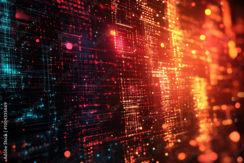 Poster vibrant digital landscape illuminated by glowing data streams and intricate patterns creating a futu