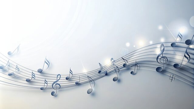 Tranquil and soothing music notes on a white background for relaxation and meditation