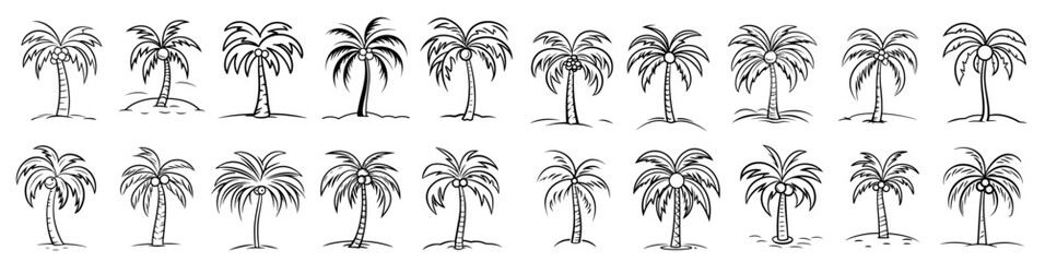 Naklejka premium tropical palm tree, big collection set of black vector silhouette