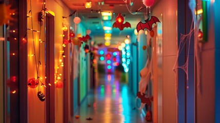 Obraz premium Festive Hallway Decorated for Halloween Celebration