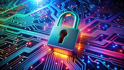 Secure Private Network Connection with Digital Lock and Circuit Board Background for Technology Themes