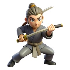 Obraz premium 3D Samurai Character Performing Dynamic Sword Action Pose 