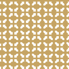 Abstract geometric pattern with crosses, stripes, lines. Seamless vector background. White and gold ornament. Modern reticulated graphic design.