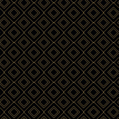 Abstract geometric pattern with crosses, stripes, lines. Seamless vector background. Black and gold ornament. Modern reticulated graphic design.