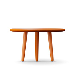 3d wooden table stand with legs isolated on white. Render empty table with round brown countertop. Circle desk for office, kitchen or home. Minimalistic furniture style. vector illustration