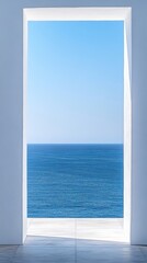 serene ocean view through white archway