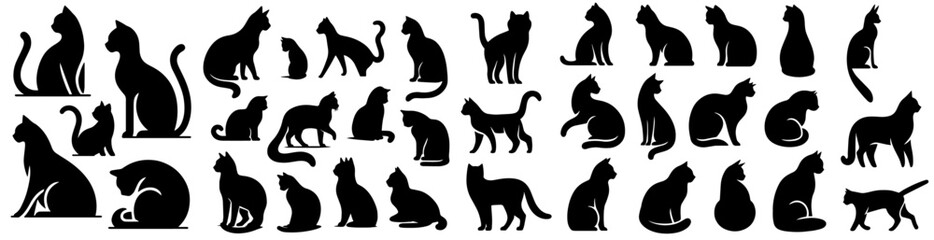 variety of cat silhouettes in playful and relaxed poses vector