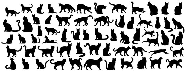 variety of cat silhouettes in playful and relaxed poses vector
