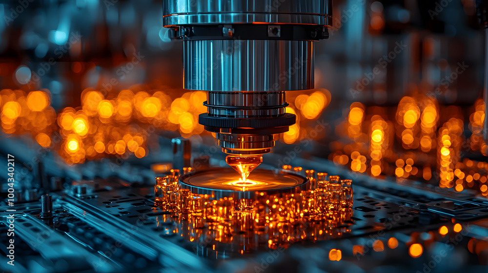 Aufkleber close-up of a precision machine tool creating sparks during metal processing in a high-tech manufact