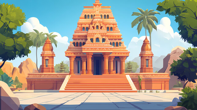 Cartoon hindu temple vector illustration. Hindu Temple. Illustration