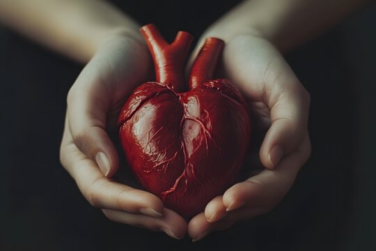 hands holding real human heart