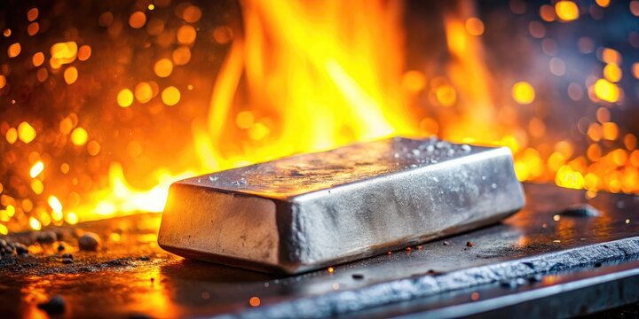 Silver Ingot Cooling in Casting Form with Hot Center, Metallurgy Process and Industrial Production