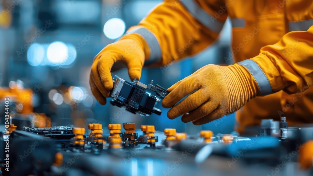 Poster hands-on engineer assembling electric vehicle ev components and testing battery systems, hands-on en