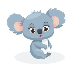 Cute cartoon Koala, wild animal baby koala. Wild nature little koala vector illustration isolated on white background.