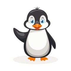 Cute cartoon Penguin, wild animal baby penguin. Wild nature little penguin vector illustration isolated on white background.