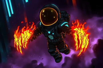 Astronaut with Flaming Claws in Space