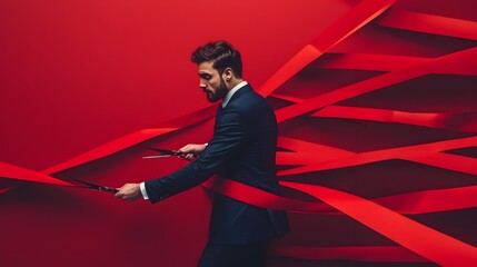 Businessman Cutting Through Red Tape to Unlock International Trade Obstacles