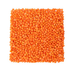 Raw lentils isolated on white, top view