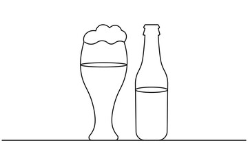 Cheers beer glasses continuous line drawing of isolate outline simple new years vector icon