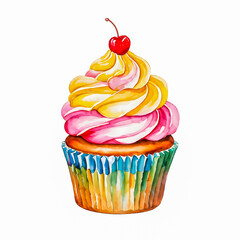 Illustration of cupcake on white background.