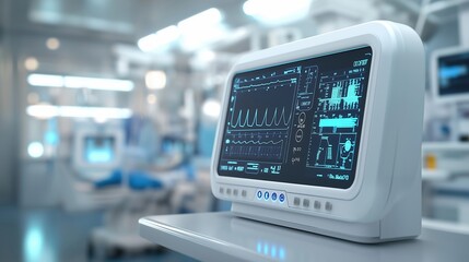 Medical Monitor with Vital Signs Display in Hospital Room