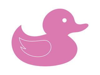 Pink rubber duck isolated on white background. Flat cartoon illustration. Concept of kids' bath toys, cute bird, bright art, duckling. Icon, design element, playful toy for children