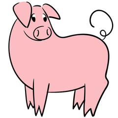 Cute little pig smiling very happy side view