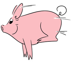 Cute little pig posing running at full speed seen from the side
