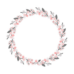 Round wreath of flowers bouquet, Wedding Floral Wreath, Hand-Drawn Flower Wreath, Elegant Floral Frame
