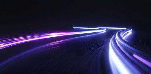 Abstract Curved Neon Light Trails in Dark