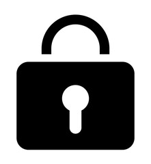 A minimalistic black lock symbol representing security. Ideal for digital security, privacy, protection, encryption, and access control themes. Black and white, clean lines, vector style for broad