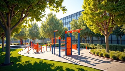 Naklejka premium Modern Outdoor Fitness Equipment in a Park Setting