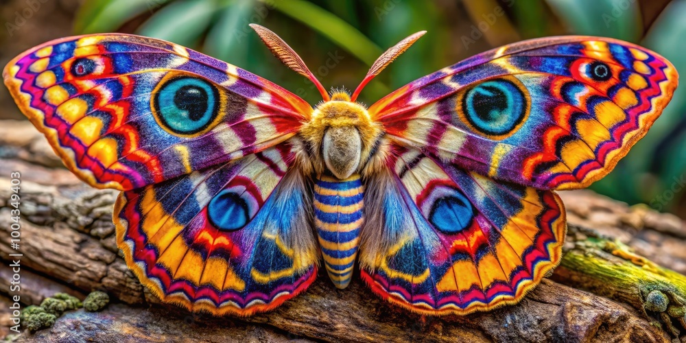 Poster striking skull moth displaying unique patterns on its wings against a natural background