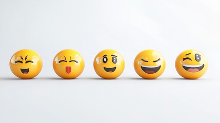 3D Set of Emoticons - Happy Emoji Isolated on White Background

