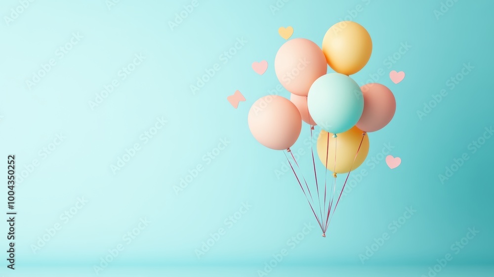 Poster balloons in various colors and sizes floating around the text happy new year written in a bold, colo