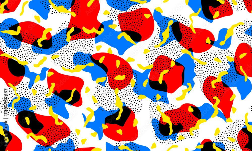 Aufkleber Colorful abstract doodle shape seamless vector pattern. Creative minimalist style art background, trendy design with basic shapes. Modern color backdrop