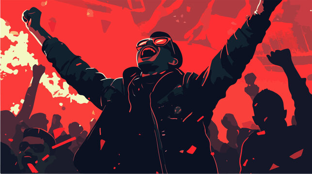 Vector illustration of a football fan with a smoke bomb in his hands. Football fan. Ultras. Revolution. Riot. Protest.