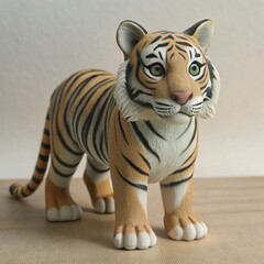 Bold tiger crafted in clay with lifelike stripes and texture