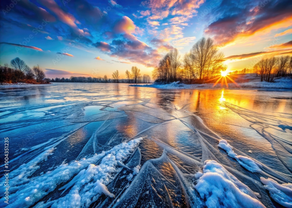 Poster stunning ice effect on a frozen surface creating abstract patterns and textures in winter wonderland