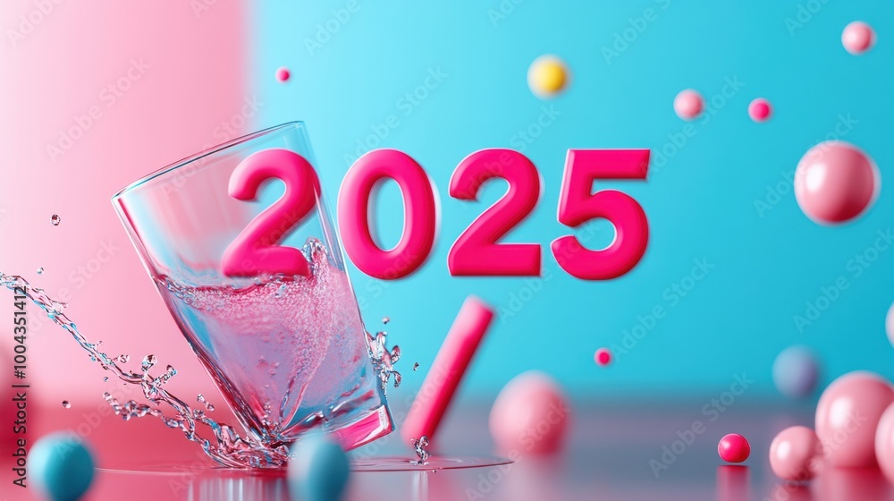 Poster 2025 rendered in a futuristic font with a dynamic almost holographic effect against a backdrop of sw