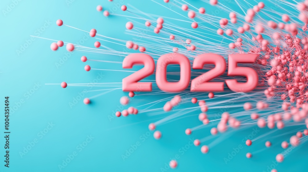 Poster 2025 in a stylized typeface with bold futuristic strokes set against a background of interconnected 