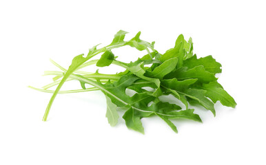 Many fresh arugula leaves isolated on white