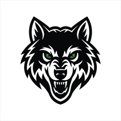 Aggressive Wolf Logo  vector with Green Eyes 