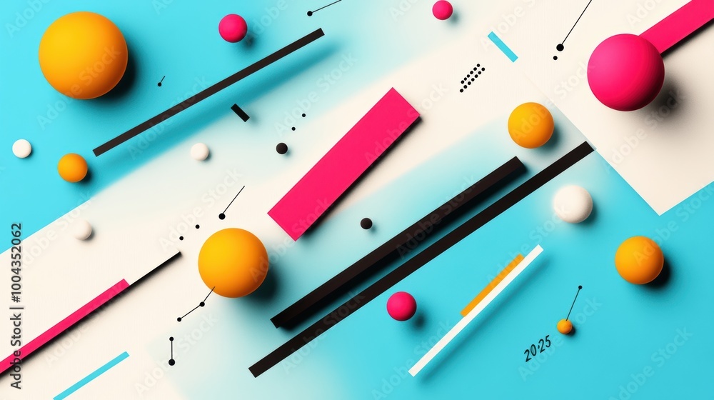 Poster 2025 formed by intersecting lines and geometric shapes creating a dynamic abstract design.