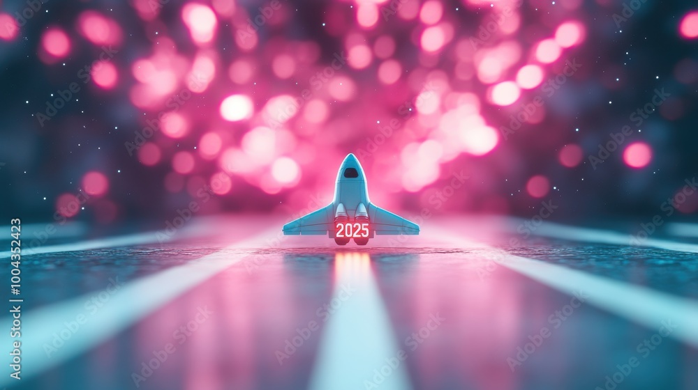 Poster 2025 displayed on a futuristic spaceship with a starry background symbolizing space travel and explo