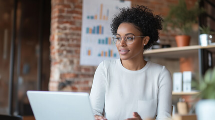 A professional businesswoman provides hands-on training to a trainee in the office, using a laptop and charts to enhance the learning experience. photo