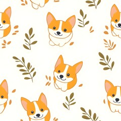 Obraz premium Corgi-dog with seamless pattern