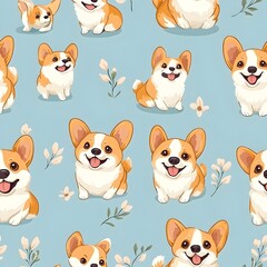 Corgi-dog with seamless pattern