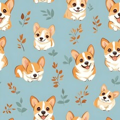 Corgi-dog with seamless pattern