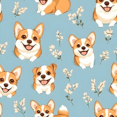 Obraz premium Corgi-dog with seamless pattern